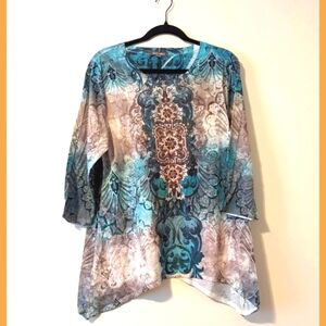 Teal Green Cream Embellished Top